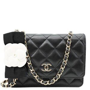 Chanel  Camellia Bow Mini Quilted Leather WOC Crossbody Bag Black